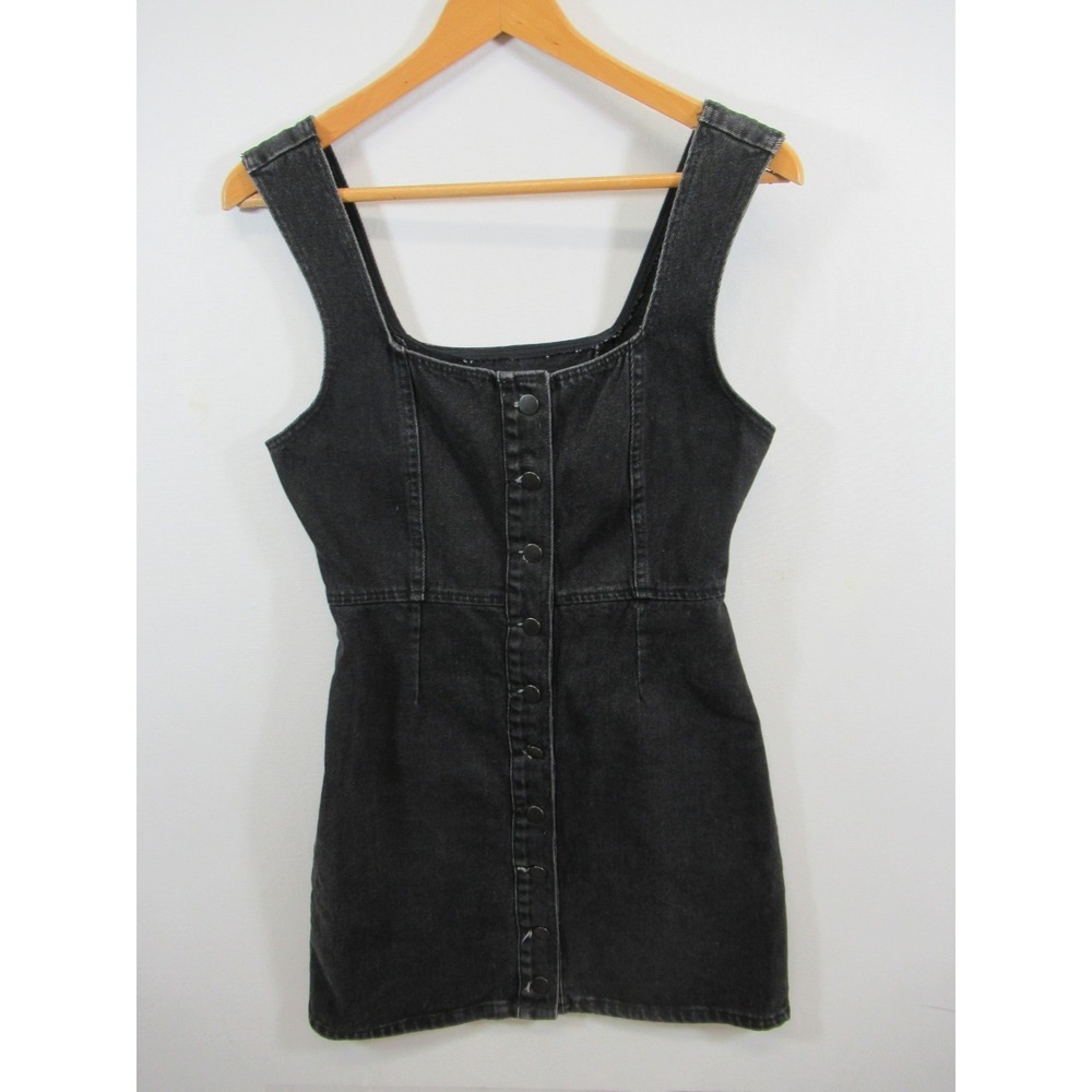 Urban Outfitters Black Denim Overall Dress Women 8 Cotton Sleeveless Fitted